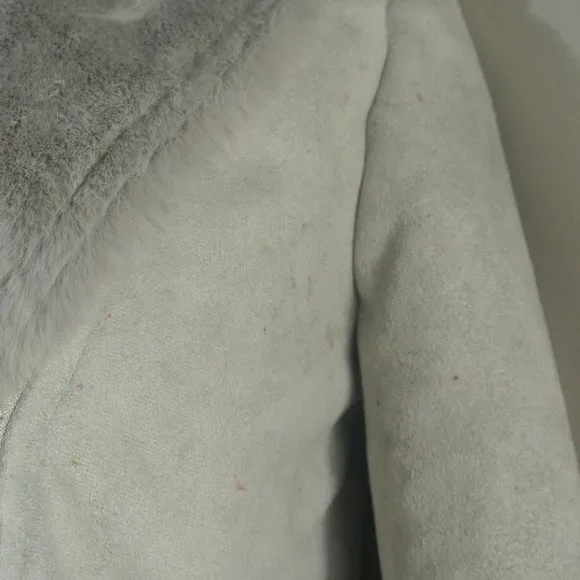 Hollister Biker Jacket Small Faux Suede Fur Grey Plush Super Soft NEW With Defec - Picture 4 of 14